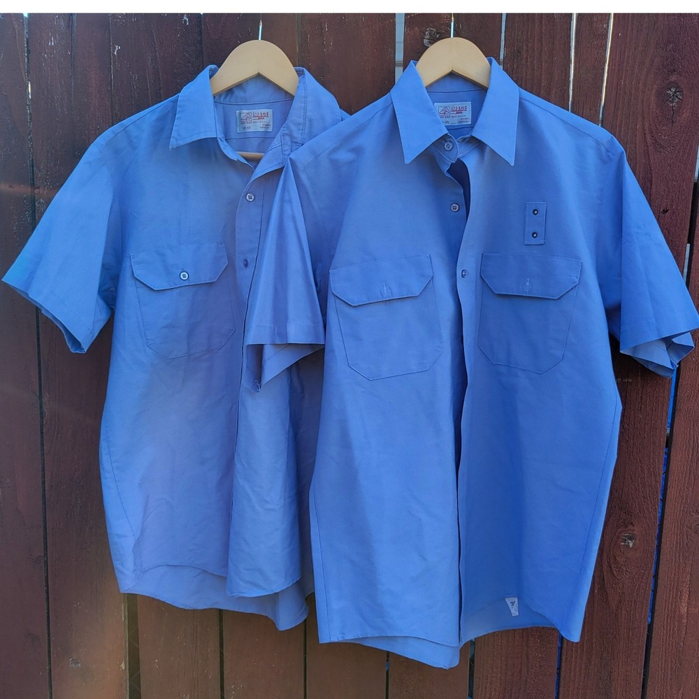 VTG 80s/90s Red Kap Image Plus Light Blue Work Shirt Set‎ of 2 Made in USA Sz 16